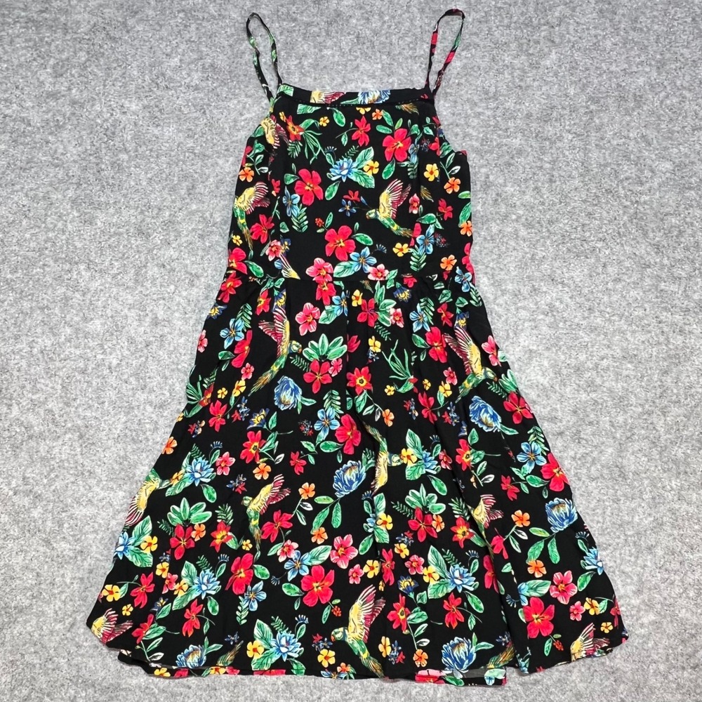 Old Navy Womens Small Black Tropical Bird Floral Smocked Back Cami Dress